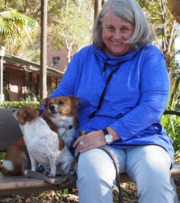 Lynne with her beloved doggies